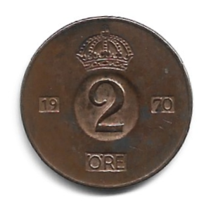 MOEDA DA SUÉCIA 2 ORE 1970 KM 821