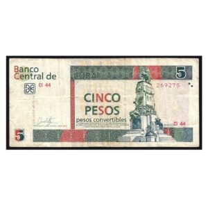 CÉDULA DE CUBA 5 PESOS BC/MBC
