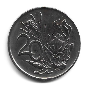 MOEDA DA ÁFRICA DO SUL 20 CENTS 1977 KM 86