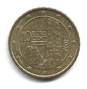 MOEDA DA ÁUSTRIA 10 CENTS 2002 KM 3085