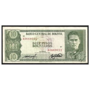 CÉDULA DA BOLÍVIA 10 PESOS 1962 MBC