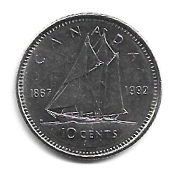 MOEDA DO CANADÁ 10 CENTS 1992 KM 206